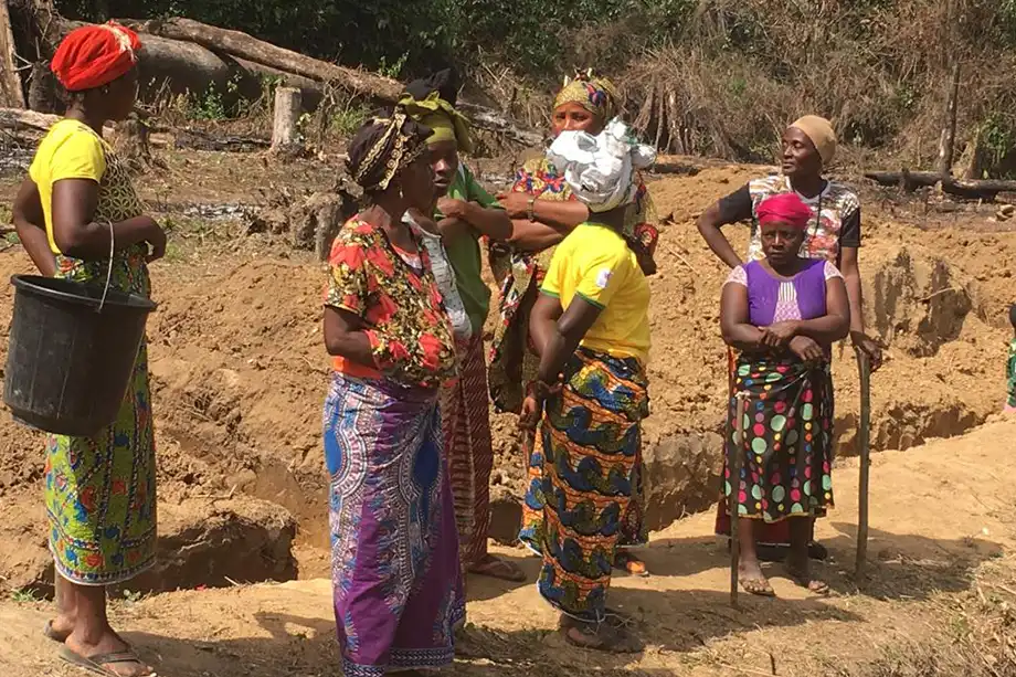 Women viewing the build progress