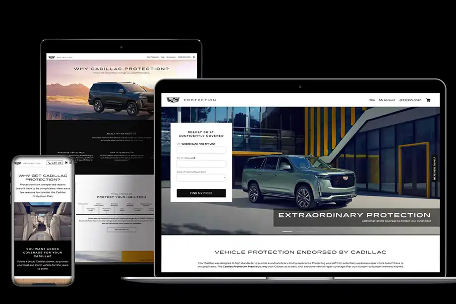 Cadillac Multiple Pages shown on mobile, desktop and tablet